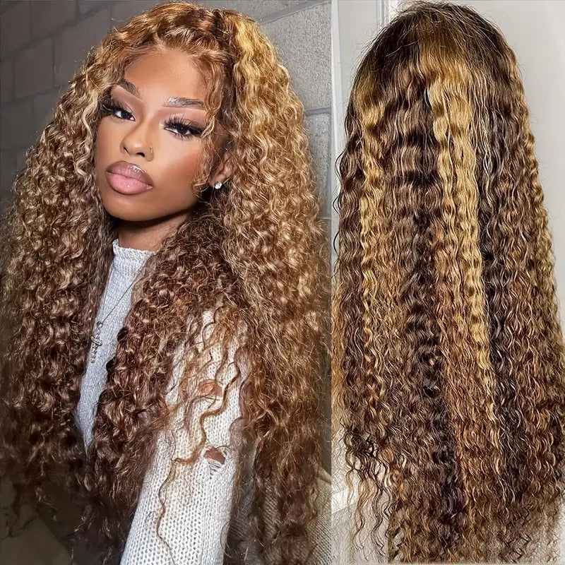 Curly Colored Highlight Wig Human Hair Deep Wave