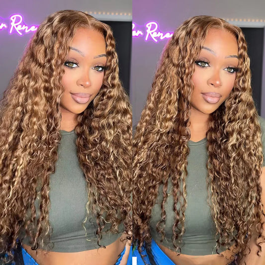 Wear And Go Glueless Wig Ombre Highlight Mongolian Deep Wave 6x4 Hd Lace Glueless