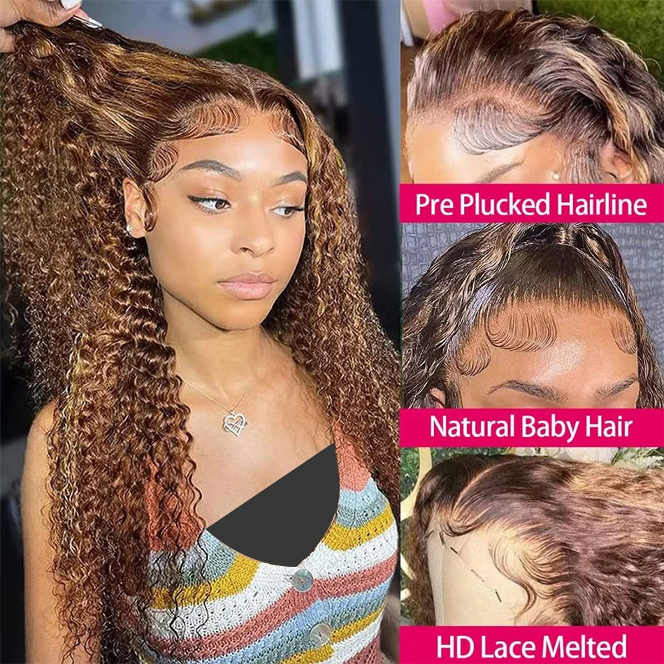 Curly Colored Highlight Wig Human Hair Deep Wave
