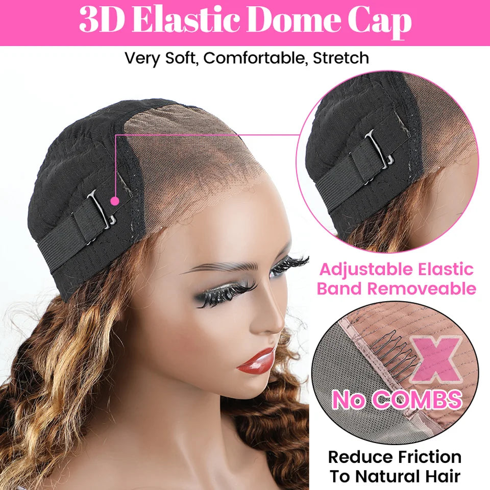 Wear And Go Glueless Wig Ombre Highlight Mongolian Deep Wave 6x4 Hd Lace Glueless