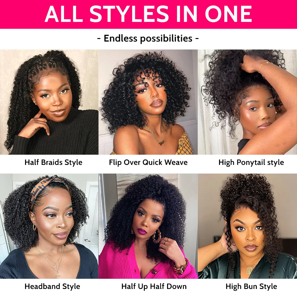 Kinky Curly Half Wigs Human Hair Headband